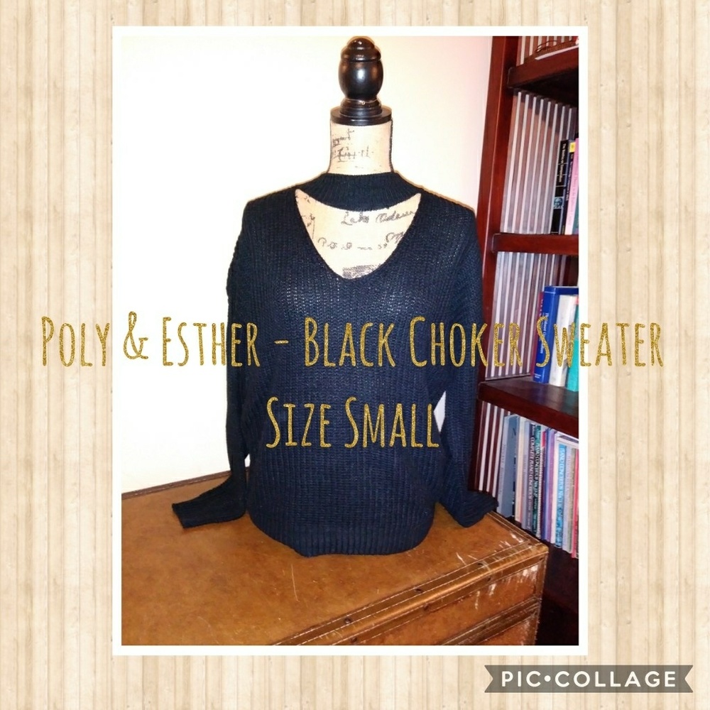 Polly & Esther Black Choker Sweater -- Small